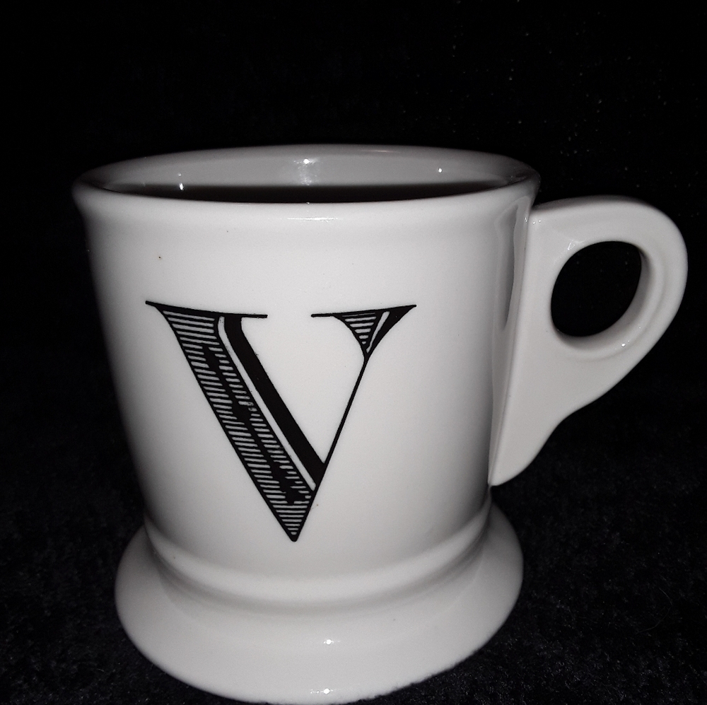 NWOT Anthropologie Monogram Letter "V" Retro Shaving Mug Style Mug